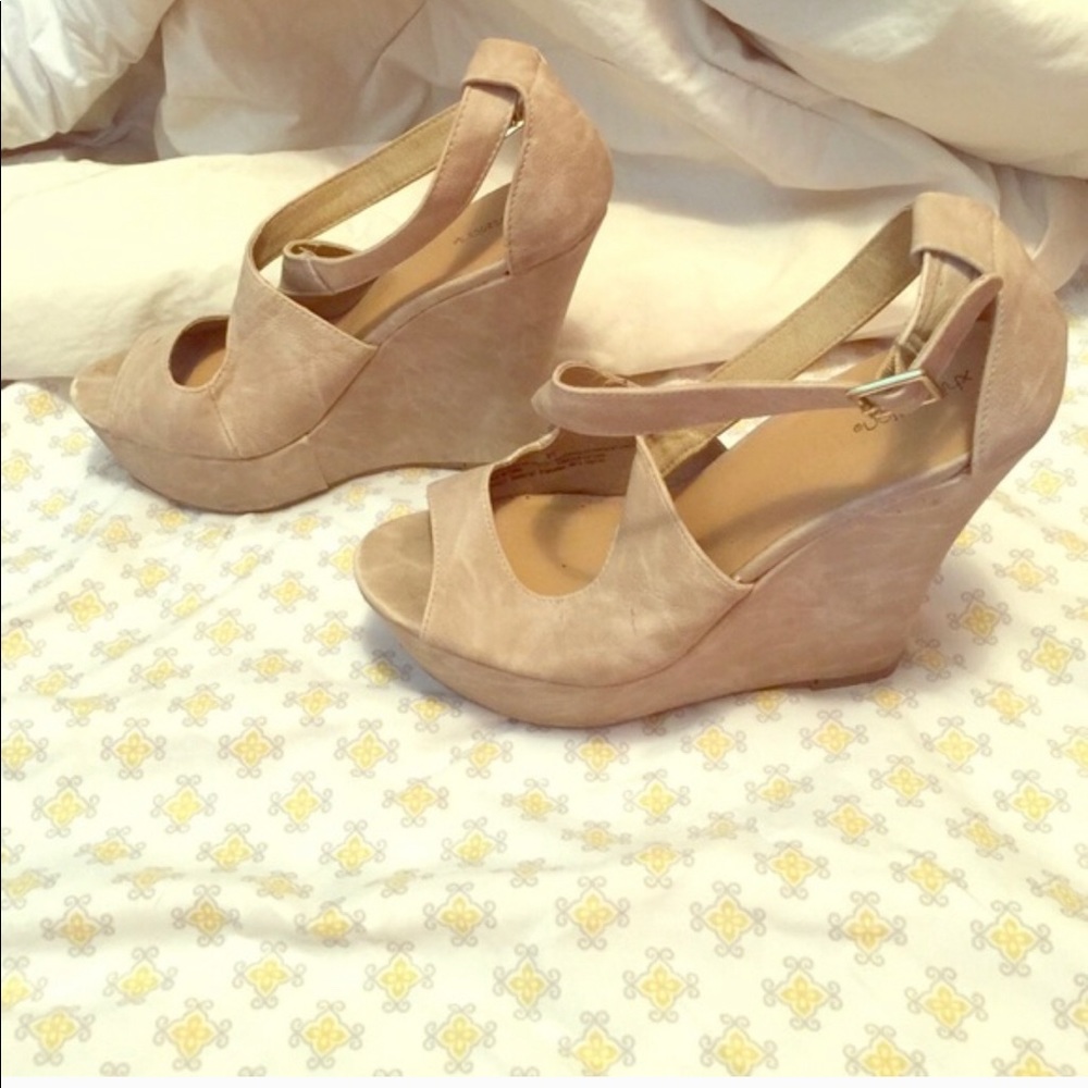 Cream faux suede wedges